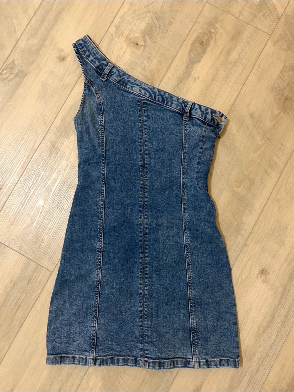 Denim One-Shoulder Mini Dress - Blue